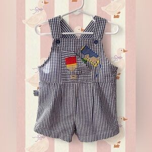 Vintage Samara Blue Gingham Paintbrush Applique Shortall Romper Size 3T